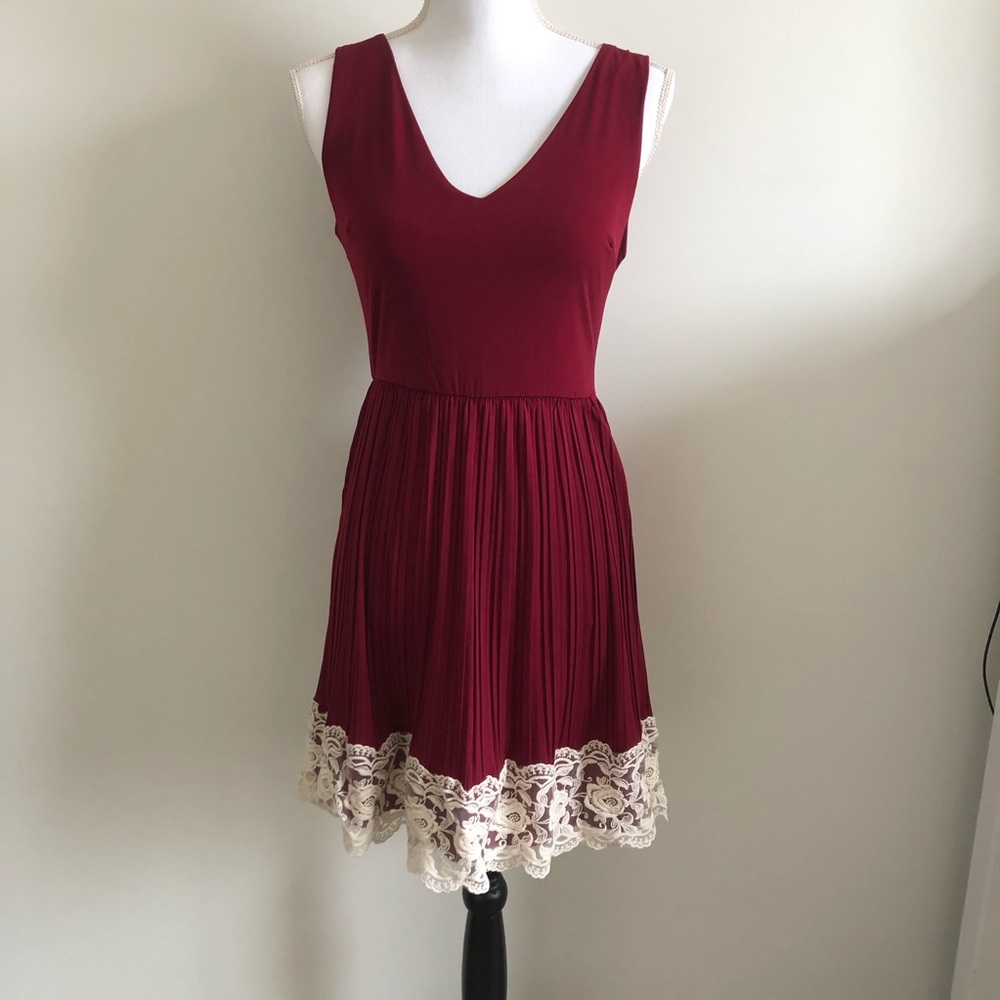 EUC Burgundy Dress w/ Lace Hem Detail